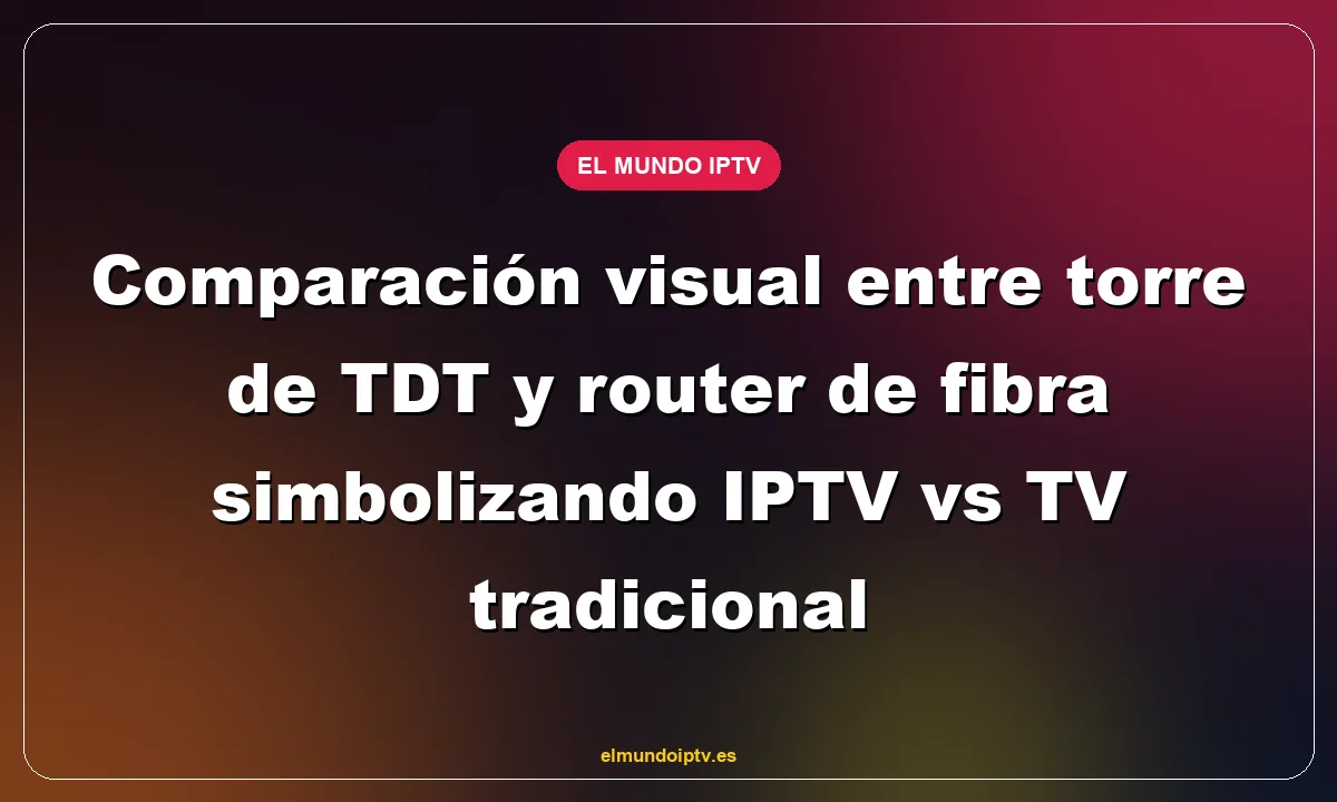 Comparación visual entre torre de TDT y router de fibra simbolizando IPTV vs TV tradicional