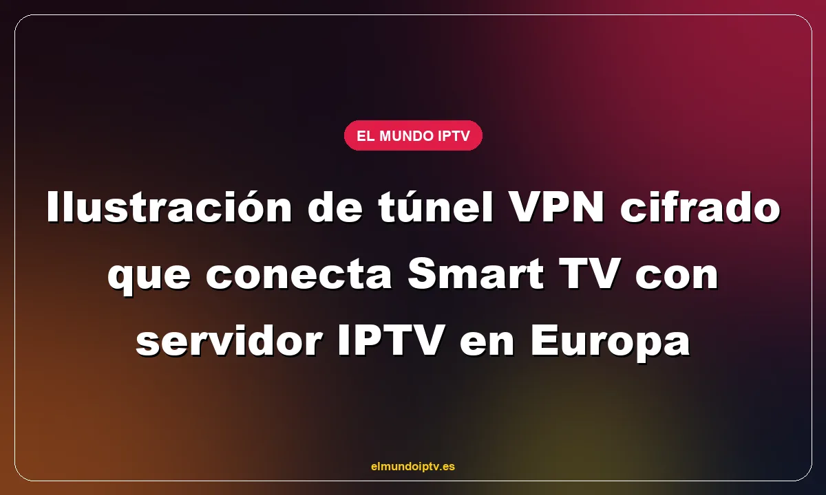 Ilustración de túnel VPN cifrado que conecta Smart TV con servidor IPTV en Europa